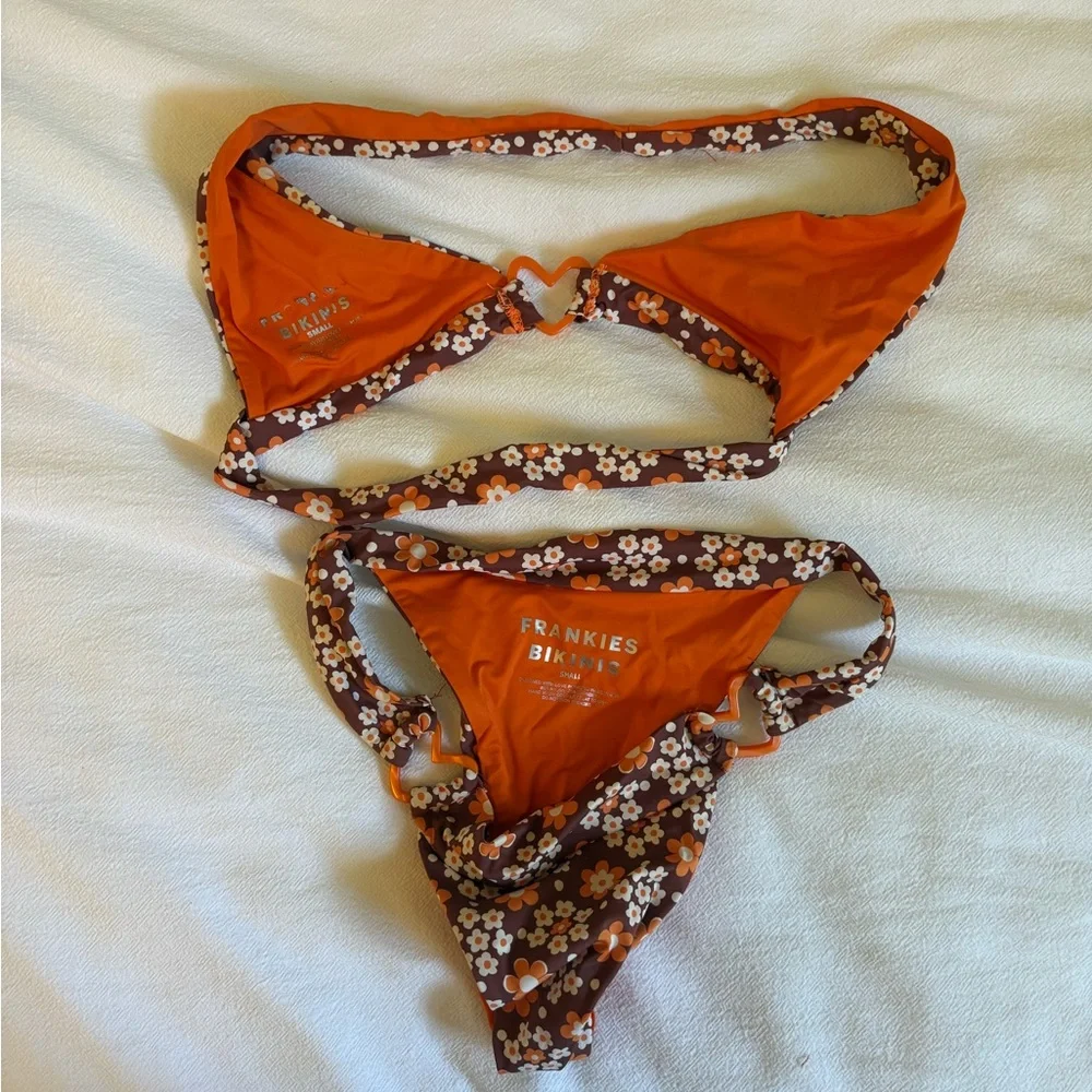 Frankie’s Bikinis Floral Brown & Orange Two-Piece Bikini - Picture 4 of 4